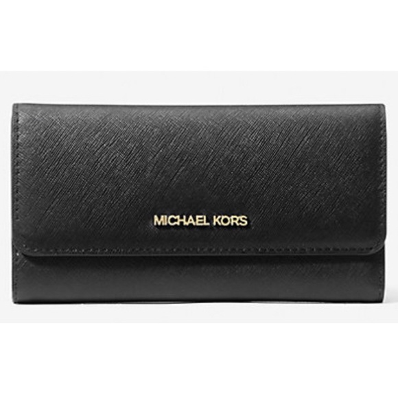 NWT Michael Kors Black/Gold Women's Tri-fold Wallet - Picture 1 of 8